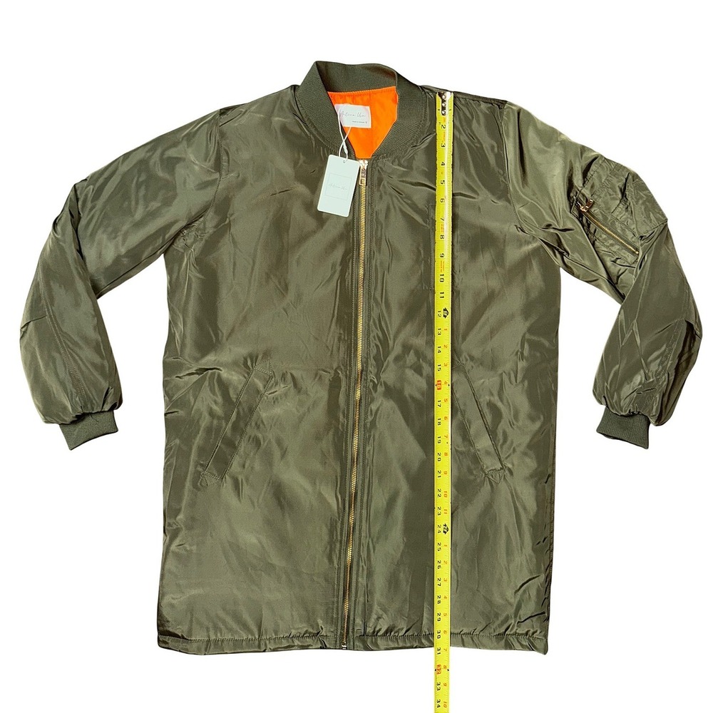 Active USA Military Green Longline Bomber Jacket Orange Lining Small NEW Y2K
